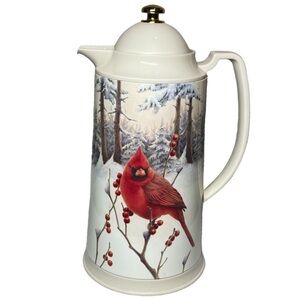 Lenox Winter Greetings Scenic Plastic Coffee Carafe Thermos & Lid Cardinal Pair